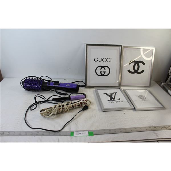 (3) Hair Knot Curl Straighteners - As is, (4) Picture Frames With Logos Of Popular Brands - Biggest 