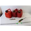 Image 1 : (2) 1 Gal jerry Cans, 1 1/4 Gal Jerry Can, Drywall Saw, Auger Bit