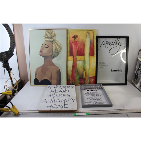 (3) Family Quote Plaques, Canvas Art, Women Portrait - 16" x 24"