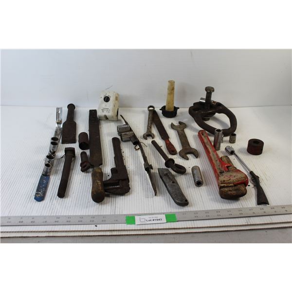Assorted Tools - Pipe Wrench, Wrenches, Chisel, etc.
