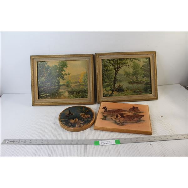 (4) Art Pieces - Ducks, Hummingbird, Nature - 14" x 12"