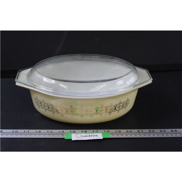 PYREX Gold Medallion Pattern Dish w/Lid - 12" x 3" x 8"