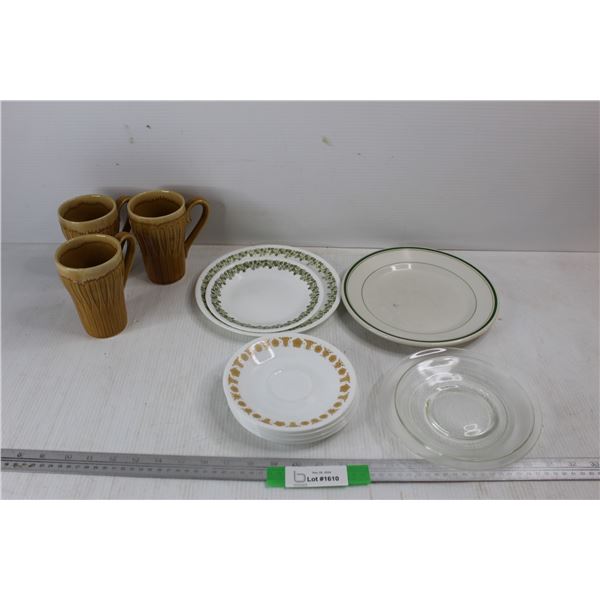 (11) Various Plates, Canelle, Misc., (3) Coffee Cups Made In Japan