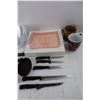 Image 3 : (14) Various Plastic Bowls- Different Sizes, (10) various Kitchen Knives/ Cleavers, Misc.