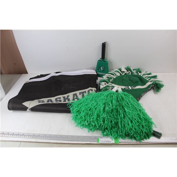 Roughrider Cheer Pom-Poms, Saskatchewan Grey Cup Flag, 60'' x 35'', Misc.