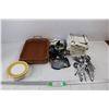 Image 1 : Copper Oven Pan w/ Bottom Tray, 9'' x 12'' , Various Tea Towels, (20) Various Forks & Spoons, Misc.