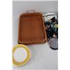 Image 2 : Copper Oven Pan w/ Bottom Tray, 9'' x 12'' , Various Tea Towels, (20) Various Forks & Spoons, Misc.