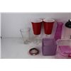 Image 2 : (2) Various Sandwich/ Lunch Containers, (2) Handmade Red Solo Cup Wine Glasses, Muddy Girl Bracelet,