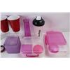 Image 4 : (2) Various Sandwich/ Lunch Containers, (2) Handmade Red Solo Cup Wine Glasses, Muddy Girl Bracelet,