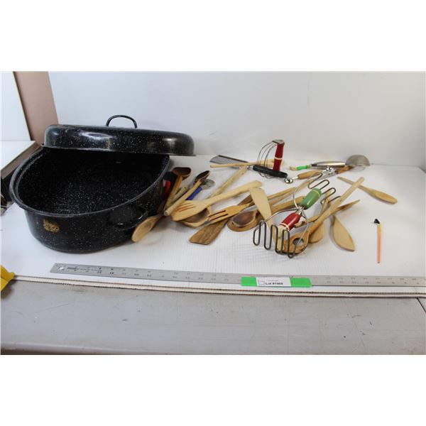 Roaster, Assorted Cutlery and Kitchenware
