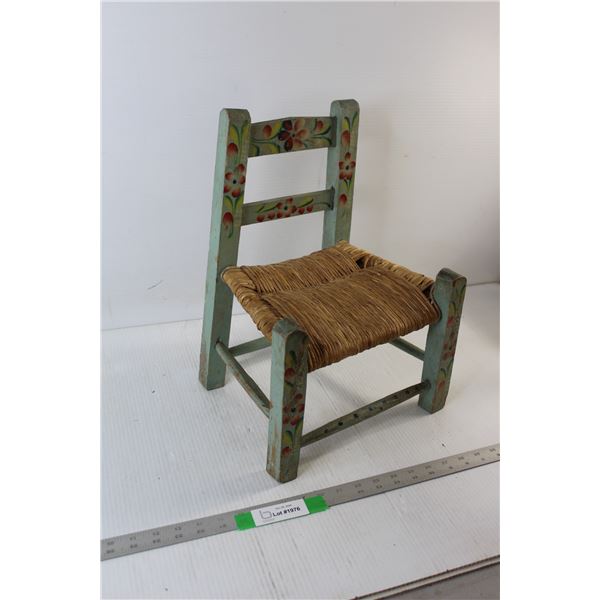 Small Wooden Wicker Chair - 12" x 10" x 16"