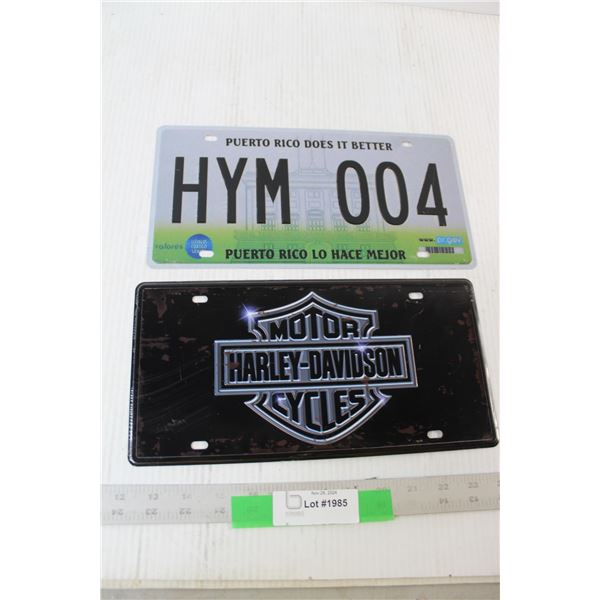 (2) License Plate Signs - Harley Davidson and Puerto Rico - 12" x 6"