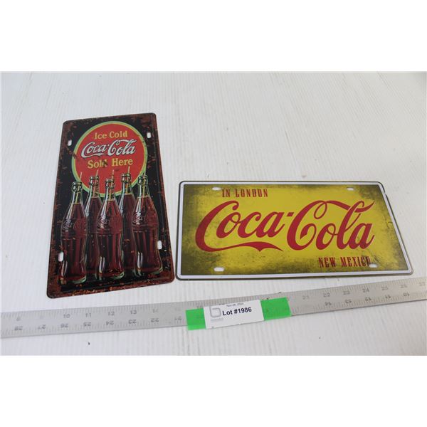 (2) Coca Cola Signs - 12" x 6"