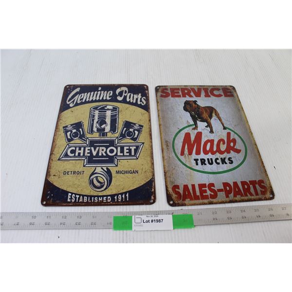 (2) Signs - Mack Trucks and Chevrolet - 8" x 12"
