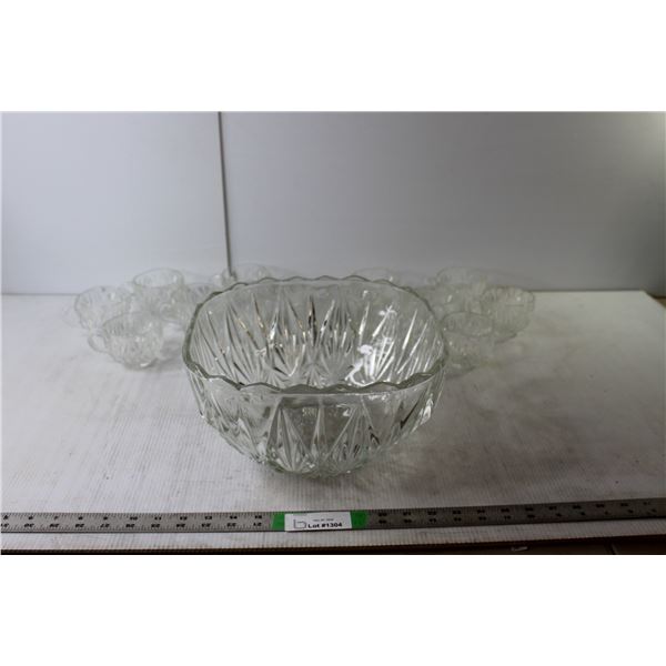 Punchbowl- 6 1/4 " Tall x 10 3/4 " Wide & (16) Glasses