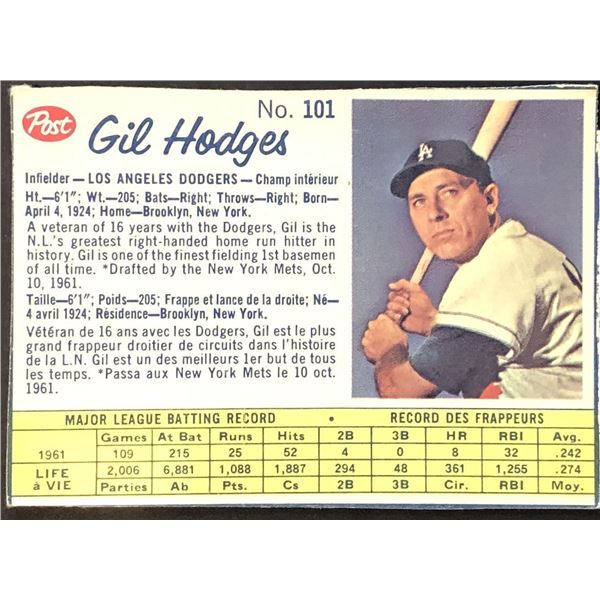 1962 POST CEREAL GIL HODGES (HOF)