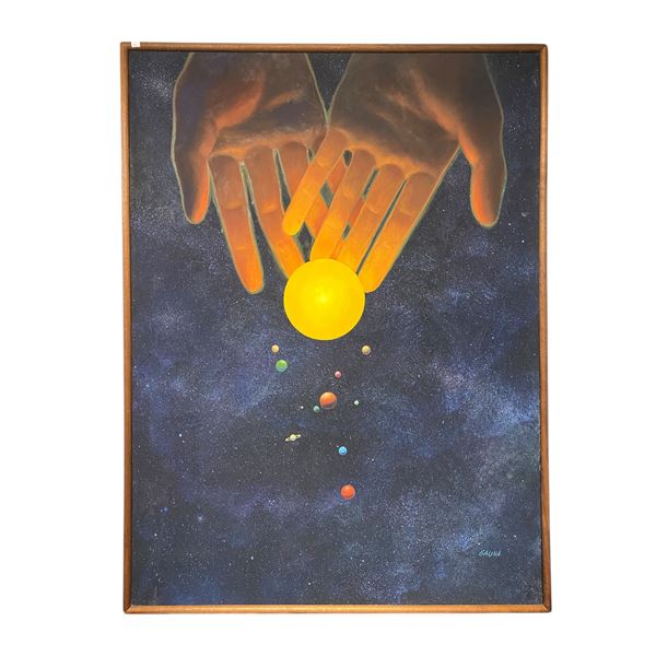 Framed Oil On Canvas Vietnam Era Painting "﻿Creation" By American Artist Gauna