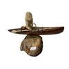 Image 2 : Hand Carved Inuit Fisherman In Wooden Kayak On Sperm Whale Vertebrae