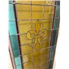 Image 2 : Large Cathedral Style Leaded Stained Glass Window In Wooden Frame With Fleurs De Lis