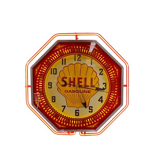 Rare 1970S New Old Stock Shell  Light Up Neon Clock, Working