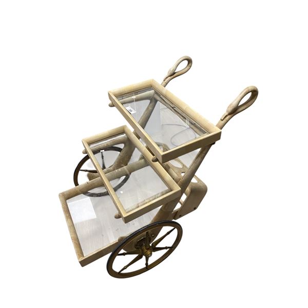 Vintage Goat Skin 3 Tier Swan Bar Cart With Bottle Holder