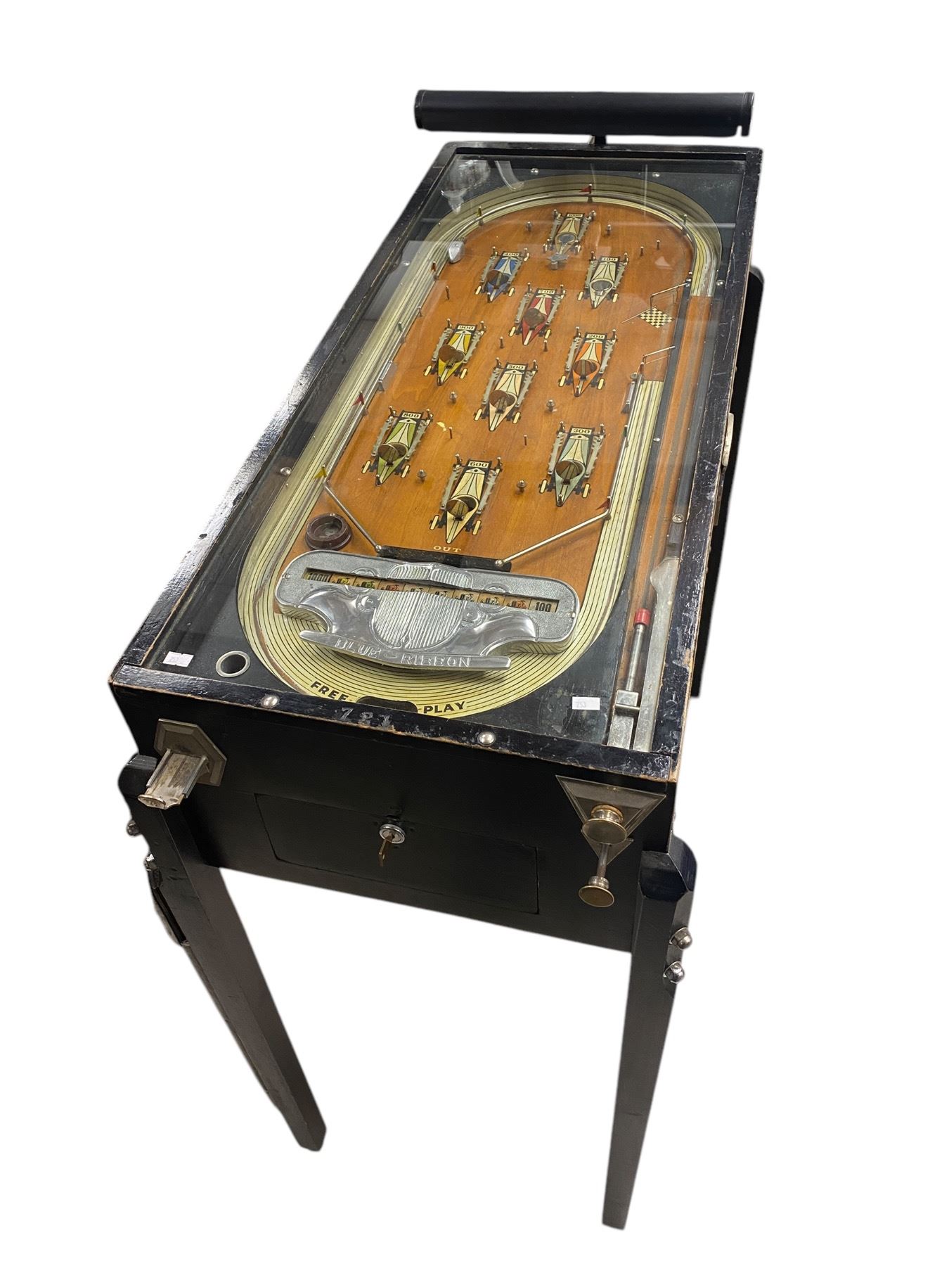 Early Blue Ribbon Coin Operated Pin Ball Machine