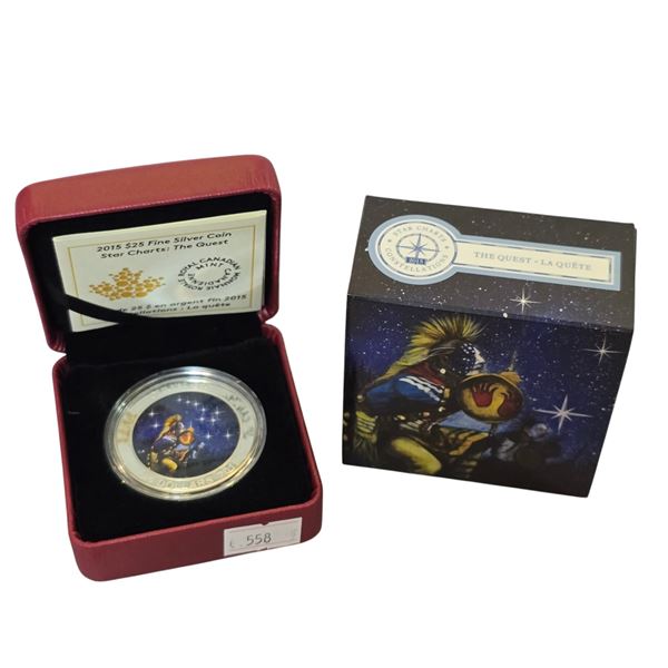 Royal Canadian Mint 2015 $25 Fine Silver Coin "Star Charts The Quest" , In Original Case