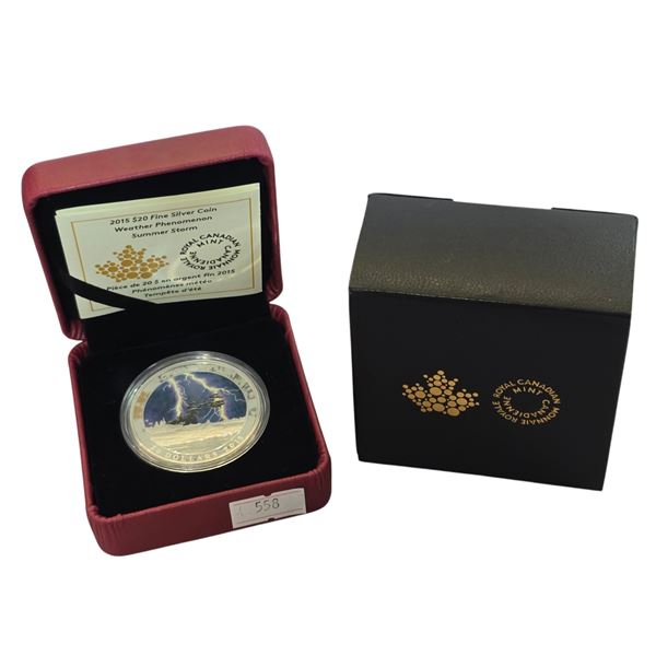Royal Canadian Mint 2015 $20 Fine Silver Coin "Summer Storm" , In Original Case