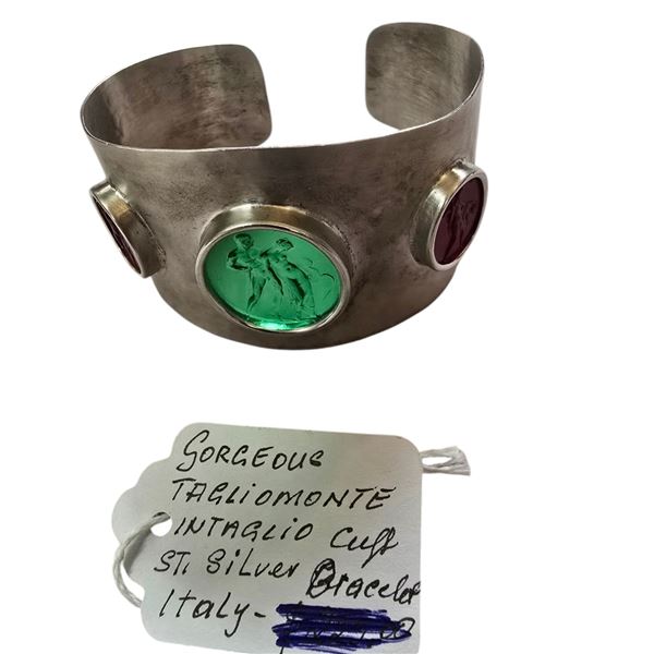 Gorgeous Tagliomonte Intaglio Sterling Silver Cuff Bracelet, Made In Italy