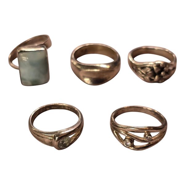 5 Sterling Silver Rings, Some With Stones