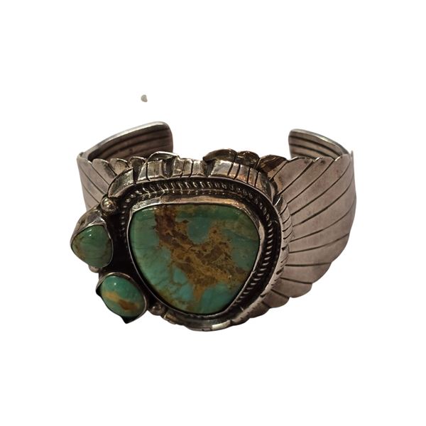 Sterling Silver John Begay Navajo Turquoise Cuff Bracelet