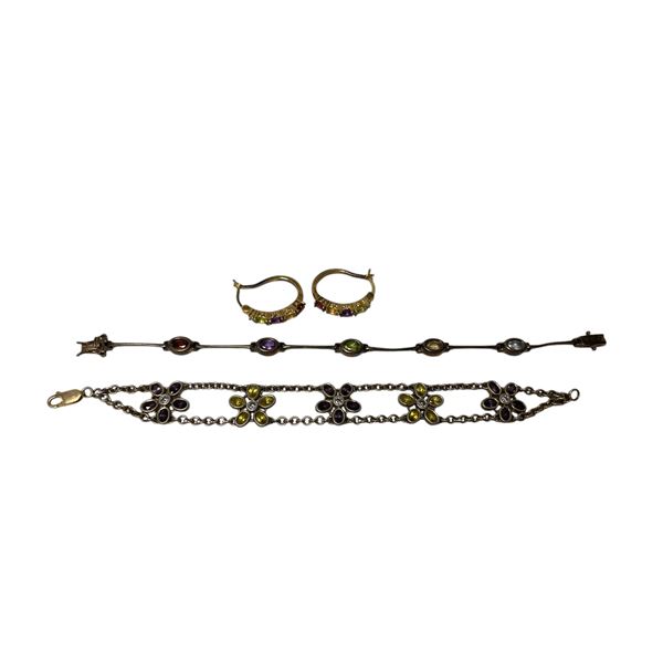 2 .925 Silver Gemstone Bracelets & Pair Of .925 Earrings