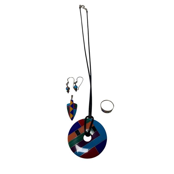 South Western Polished Semi Precious Stone Necklace, Pendant, Earrings & Ring