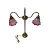 Image 1 : Vintage Brass Dual Head Lamp With Cranberry Shades