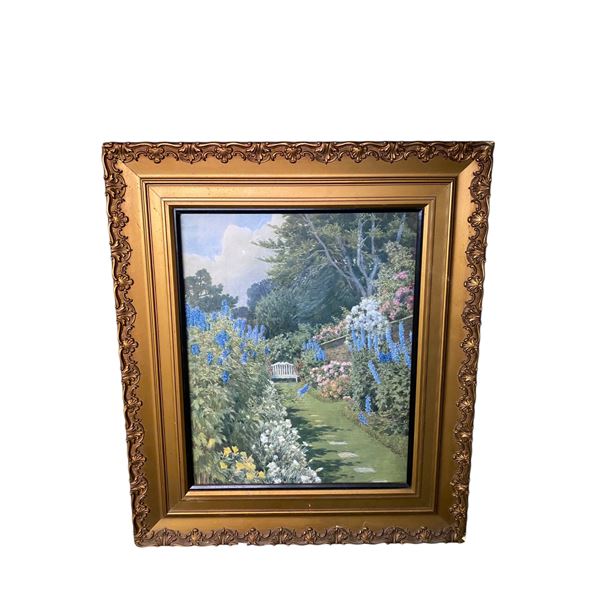 Vintage Quality Print Of Garden In Ornate Frame
