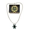 Image 1 : Celebrity Brooch & Rhinestone Necklace With Uranium Glass Stones, 14K Gold Plated Chain