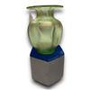 Image 1 : Loetz Art Nouveau Iridescent Green Glaze Vase, On Velvet Pedestal Base
