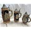Image 2 : 3 Vintage Porcelain Embossed German Beer Steins