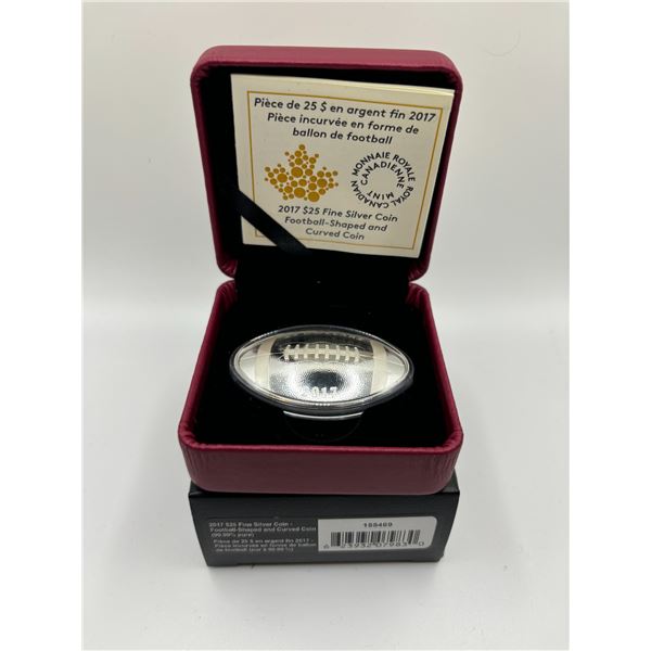 2017 $25 Fine Silver football-shaped and curved coin (tax exempt)