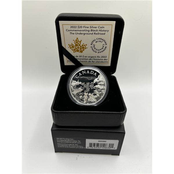 2022 $20 Fine Silver Coin Commemorating Black History Month - The Underground Railroad (tax exempt)