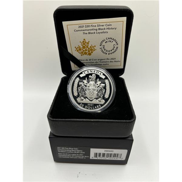 2022 $20 Fine Silver Coin Commemorating Black History Month - The Black Loyalists (tax exempt)