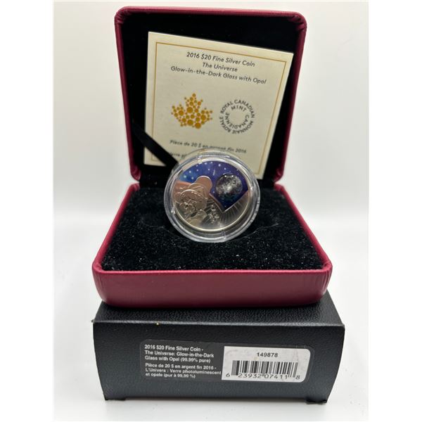 2016 $20 Fine Silver Coin Glow-in-the-Dark Glass with Opal (tax exempt)