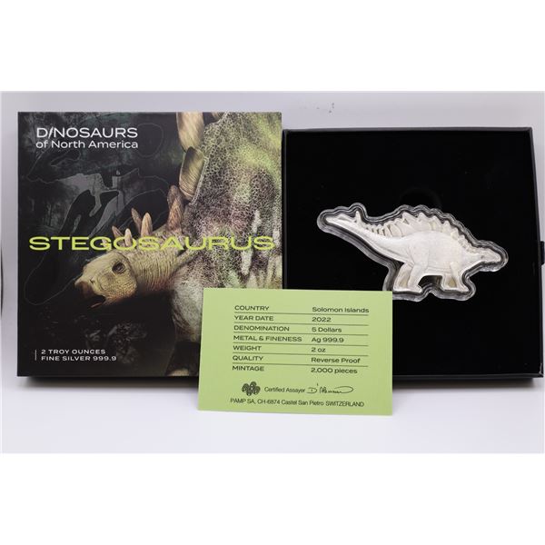2022 $5 Solomon Islands 2oz reverse proof Stegasaurus . Only 2000 made! (tax exempt)