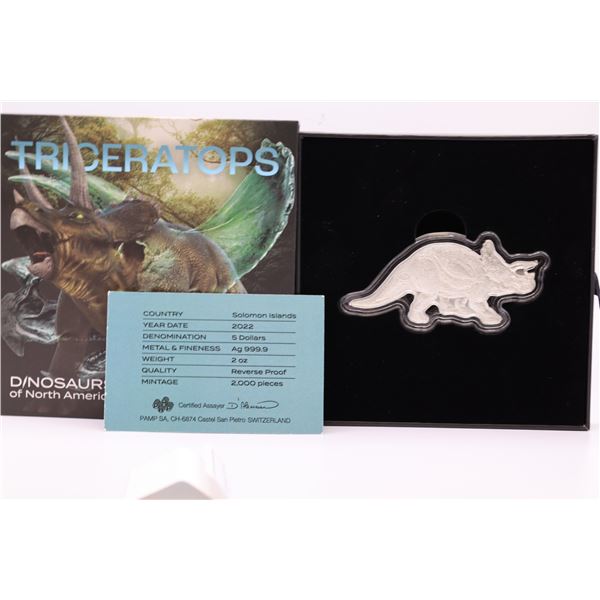 2022 $5 Solomon Islands 2oz reverse proof Triceratops . Only 2000 made! (tax exempt)