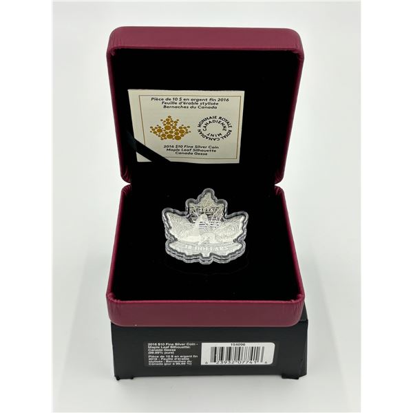 2016 $10 Fine Silver Coin. Maple Leaf Silhouette Canada Geese (tax exempt)