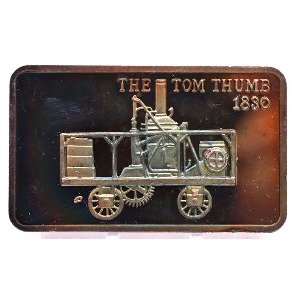 The Tom Thumb 1830 1oz proof silver art bar. Nice toning. Hard to see on photo. (tax exempt)