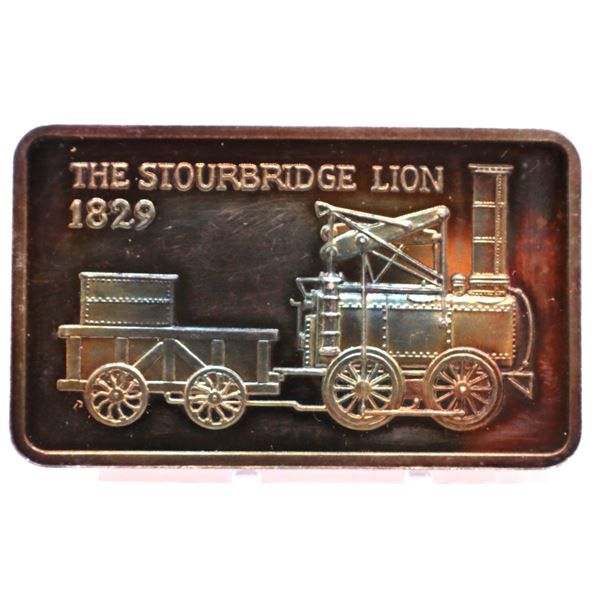 The Stourbridge Lion 1829 1oz proof silver art bar. Nice toning. Hard to see on photo. (tax exempt)