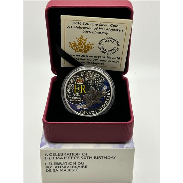 2016 $20 pure silver coin. Celebrating Her Majesty's 90th Birthday. (tax exempt)