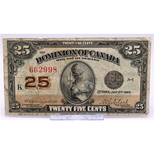1923 Dominion of Canada $0.25. Campbell/Clark 662998