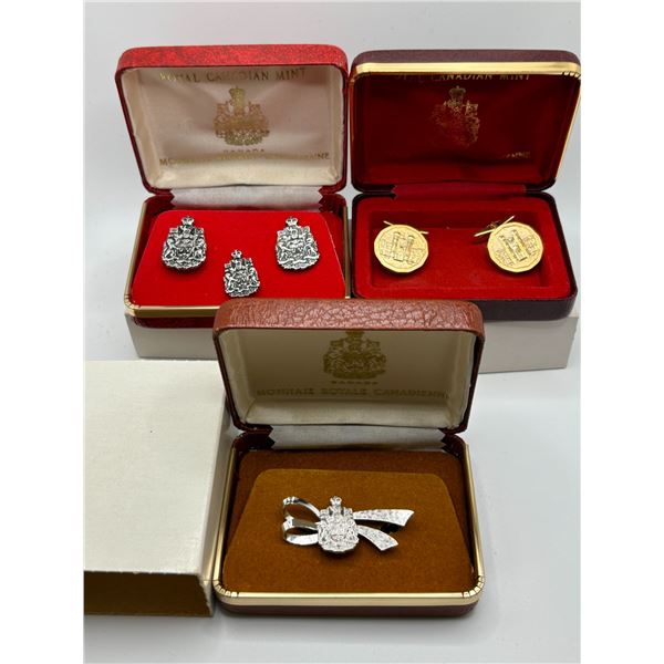 set of 3 Royal Canadian Mint Pins and Cuff Links